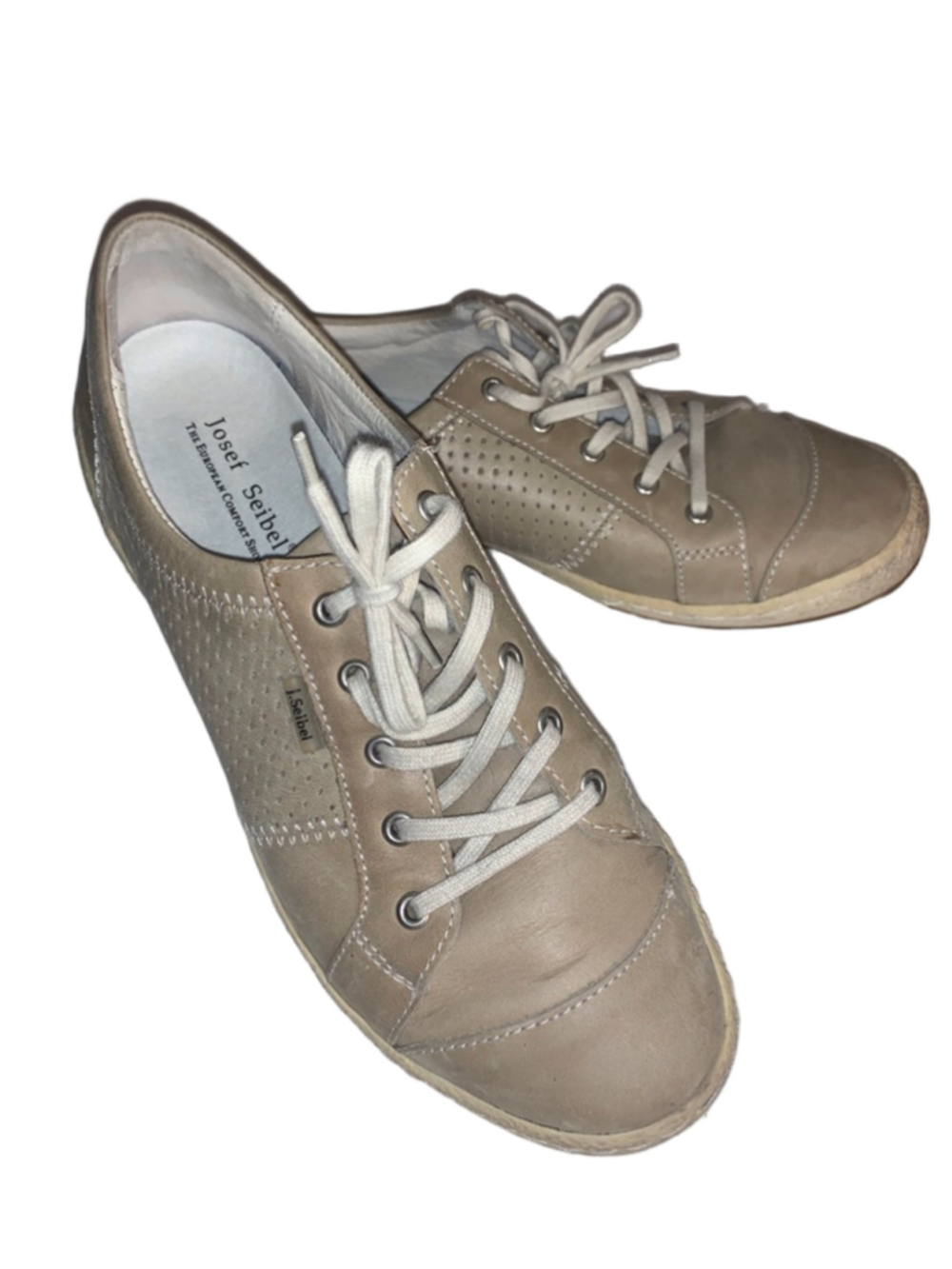 Women's Josef Seibel Beige Leather Sneakers Size 10.5 Eur 41